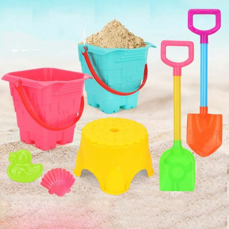 ชุดถังตักทรายชายหาด6ชิ้น/เซ็ตพร้อมถังใส่ทรายชายหาดของเล่นแบบโต้ตอบสำหรับพ่อแม่-เด็กเล่นชายหาด ABS 6ชิ้น/เซ็ต