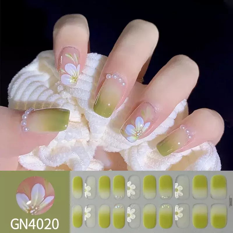 Woman's DIY Manicure Gel Nail Stickers Non Baking Lamp 20 Finger Adhesive Nail Sticker Full Paste Semi Cured Gel Nail Wraps