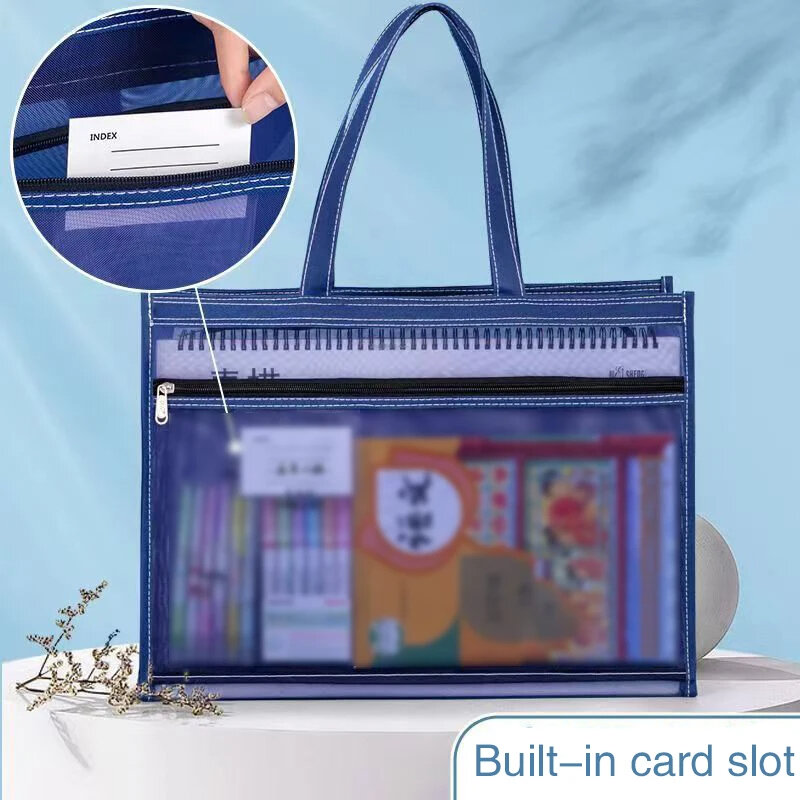 A3 Art Storage Pocket Art Portfolio Portables Handheld Bag Bilayer Large Capacity Nylon Mesh Art Portfolio Organizer with Pocket