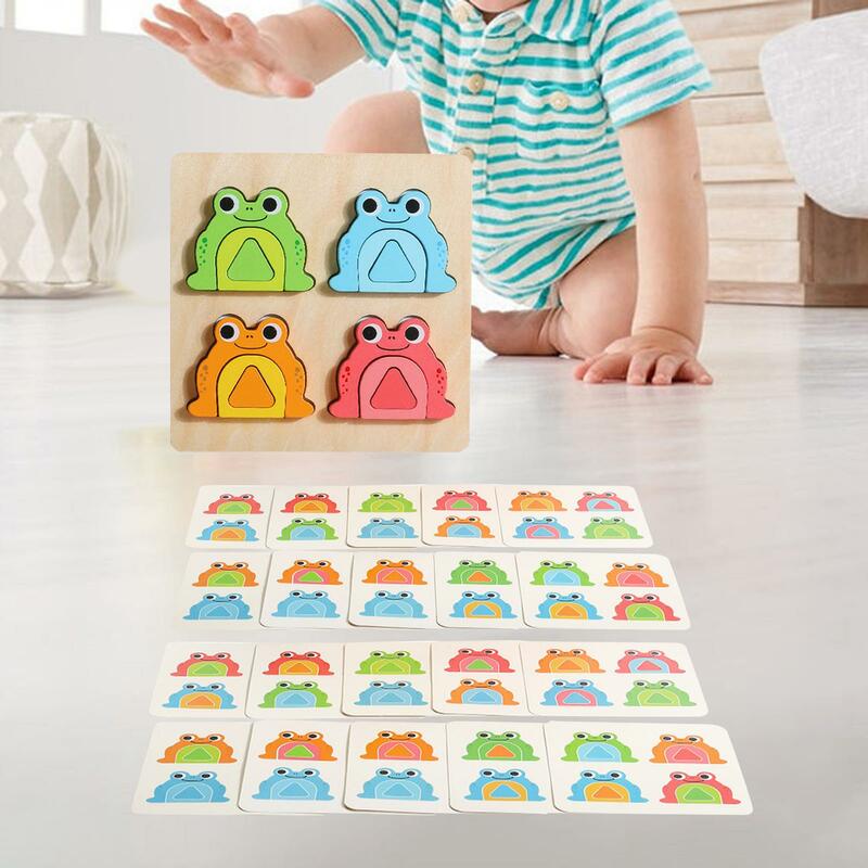 Rompecabezas de rana con tarjetas de 20 piezas, tablero de madera para niños pequeños, bebés, niñas, niños, edades de 2, 3 y 4 años