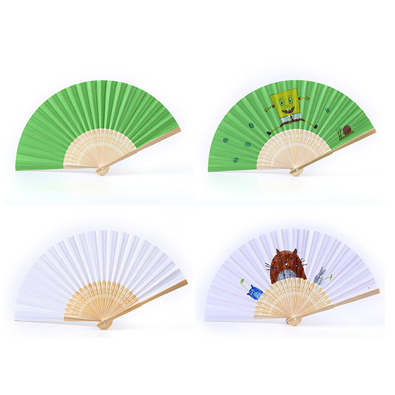 Hand Held Fan Blank White DIY Paper Bamboo Folding Fans for Practice Calligraphy Painting Fans For Wedding Party Decor Wed Gifts