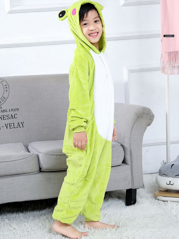Cute Frog Animal Onesie Pajamas Unisex Adult Kid Flannel Jumpsuits Sleepwear Women Cartoon Halloween Cosplay Costume Homewear