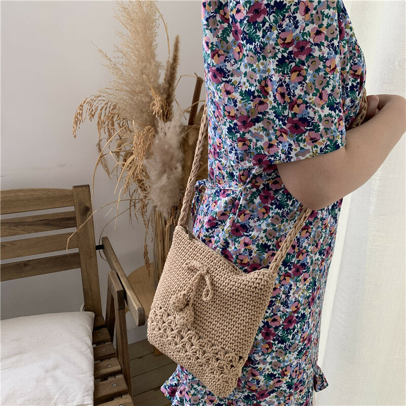 Женская богемная сумка летняя сумочка из соломы New, сумка через плечо, тканая сумка, вязаный с бантом, ранцы, летняя мини-сумка