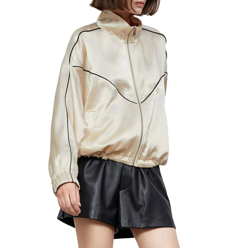 여성용 경량 재킷 가을 라펠 칼라 대비 트림, 긴팔 지퍼 코트, 주머니가 있는 외투, 패션