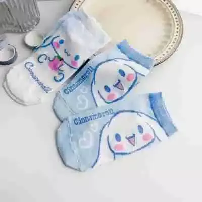 Calcetines de dibujos animados para niña adulta, medias de algodón con diseño de perro, azul y blanco, 1 par