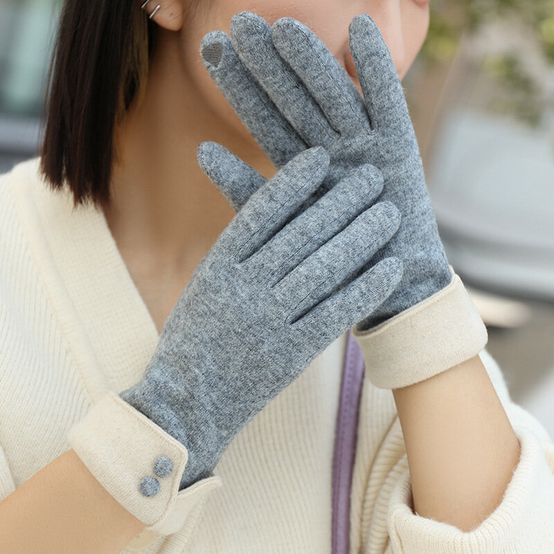Winter Women Keep Warm Touch Screen Plus Cashmere Simple Solid Cycling Driving Windproof Gloves Fashion Elasticity Thick