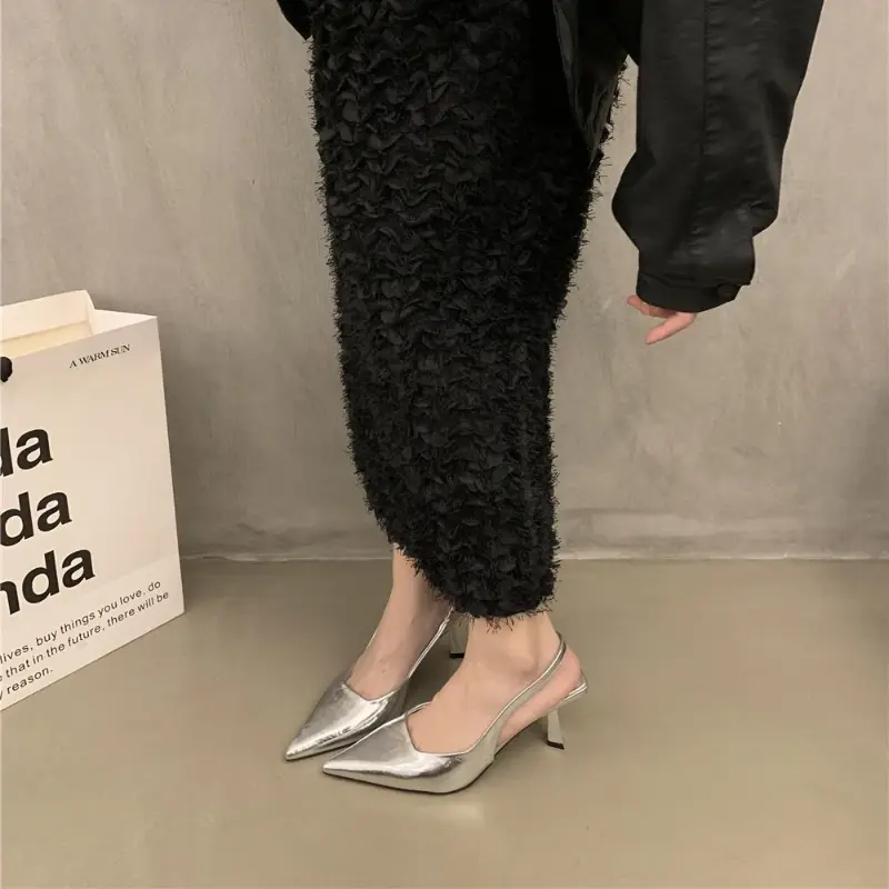 2024 Summer Leopard Pointed Toe Women Sandals Fashion Slip on Slingbacks Shoes Ladies Sexy Heel Party Dress Sandalias