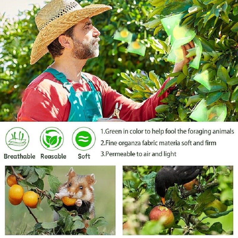 Sacos De Proteção De Frutas Para Plantas, Controle De Rede De Crescer, Sacos De Cordão De Jardinagem, Anti Bird Net, Ferramenta De Jardim, 50PCs