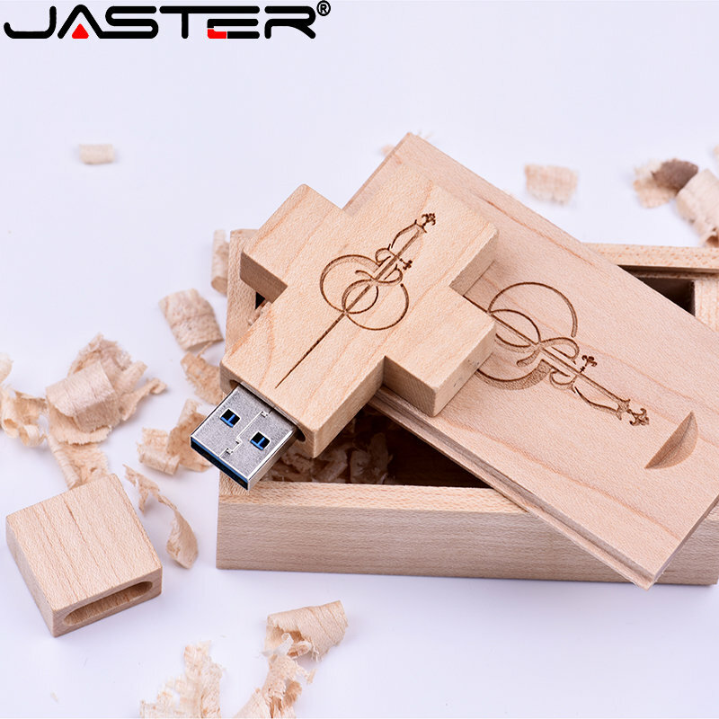 JASTER 나무 십자가 USB + 상자 USB 섬광 드라이브 기억 지팡이 pendrive 8GB 16GB 32GB 64GB 128GB Flashdrive 주문 로고 교회 선물