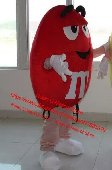Hoge Kwaliteit Rode En Gele Chocolade M Bean Mascot Kostuum Snoep Cartoon Anime Cosplay Maskerade Festival Event 597