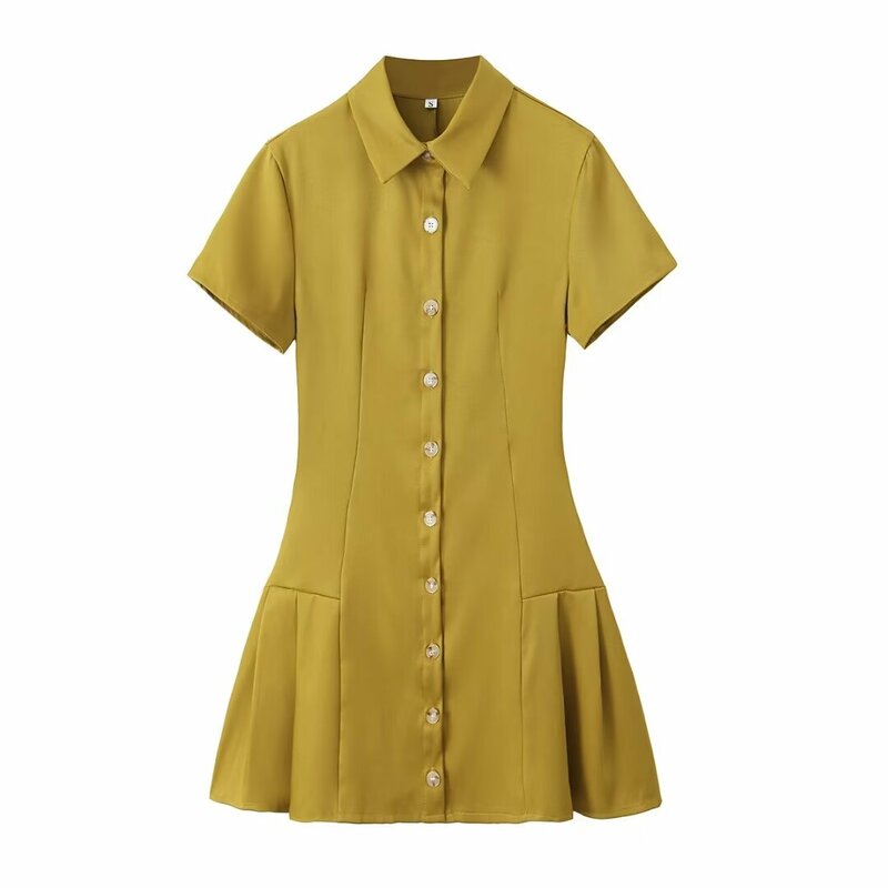 TRAF-vestido Midi con botones Para Mujer, prenda elegante de manga corta con solapa y cintura ajustada, estilo camisero, primavera y verano