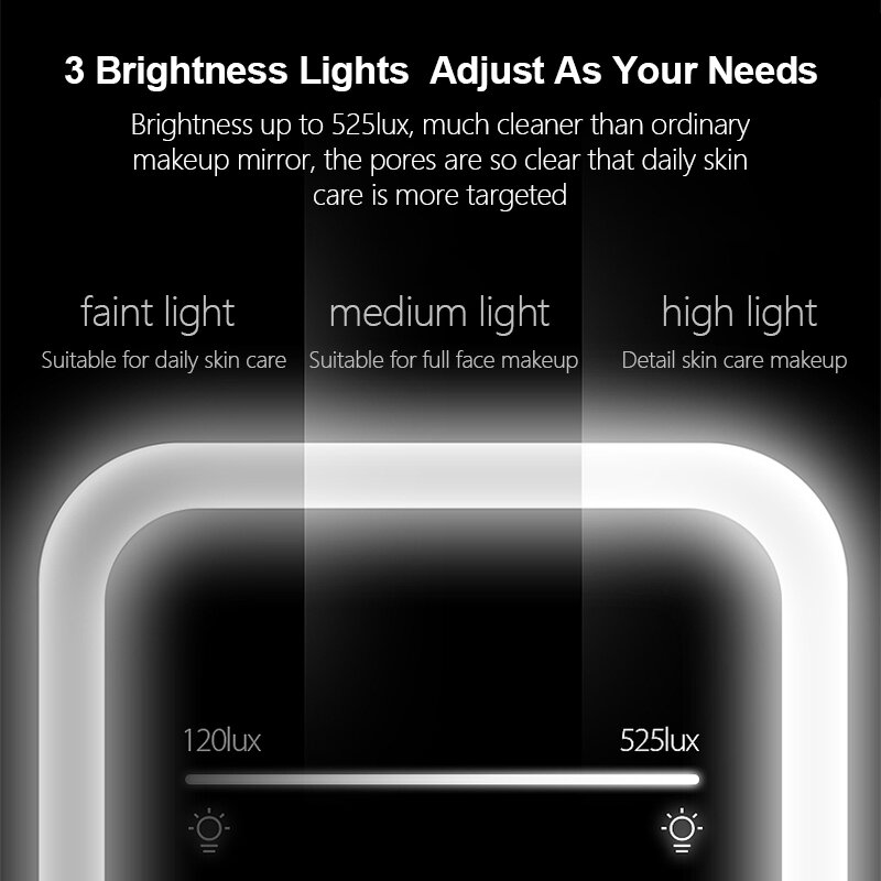 3 ألوان أضواء سطوع قابل للتعديل Led قابلة للشحن LED مرآة لمستحضرات التجميل مرآة تجميل مع لمبة ليد 27 مصابيح Led التوصيل والشحن