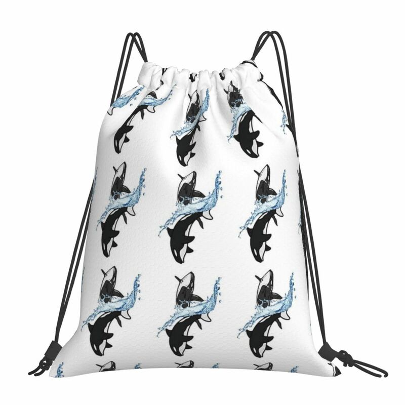 Portable Orca Fashion Mochilas Sacos de cordão Bundle Pocket Sundries Bag, sacos de livros para homem e mulher, estudantes