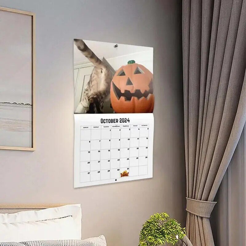 _ Календарь 2024 подвесной календарь с отверстием для кошек, плотный прочный бумажный календарь для котят, необычные и забавные фотографии кошек