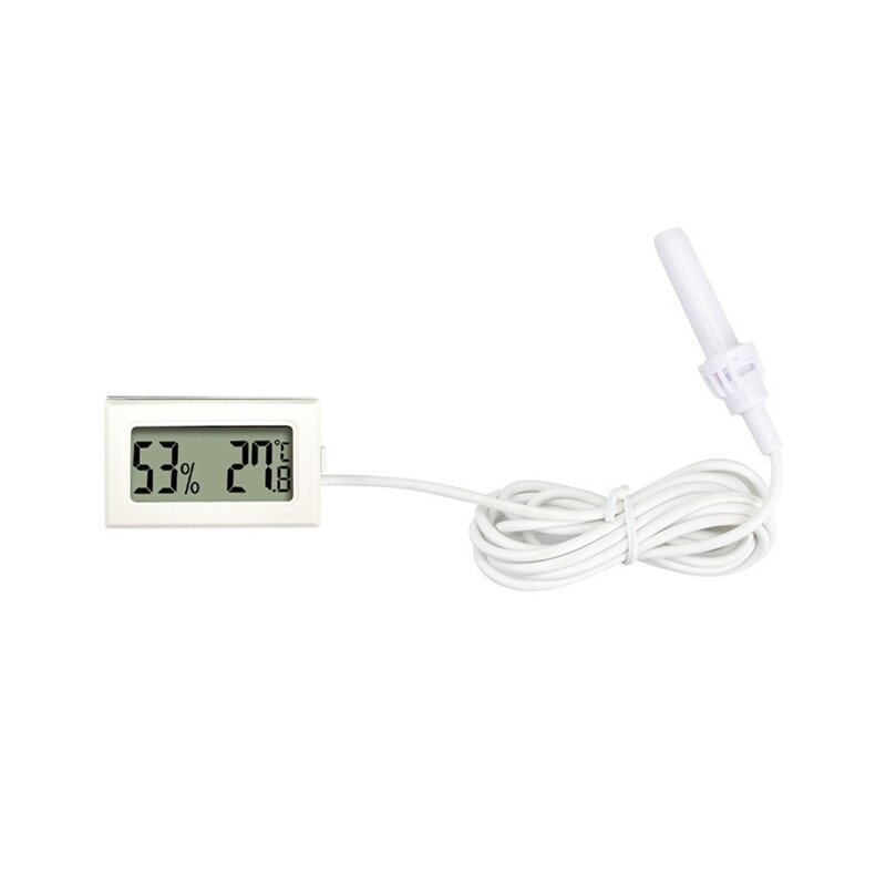1 Dc 1.5V Embedded Elektronische Digitale Display Pet Box Fahrenheit Hygrometer Met 1.5 Meter Sonde-50-60 Celsius Wit