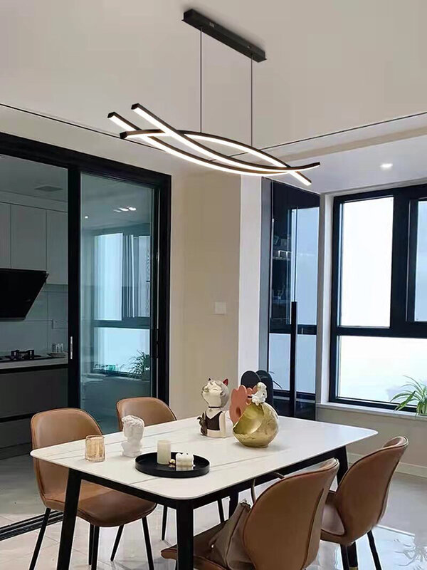 Современная Люстра для ресторана, кухни, островка, подвесные лампы для гостиной, спальни, черная хромированная Подвесная лампа AC-90-260V