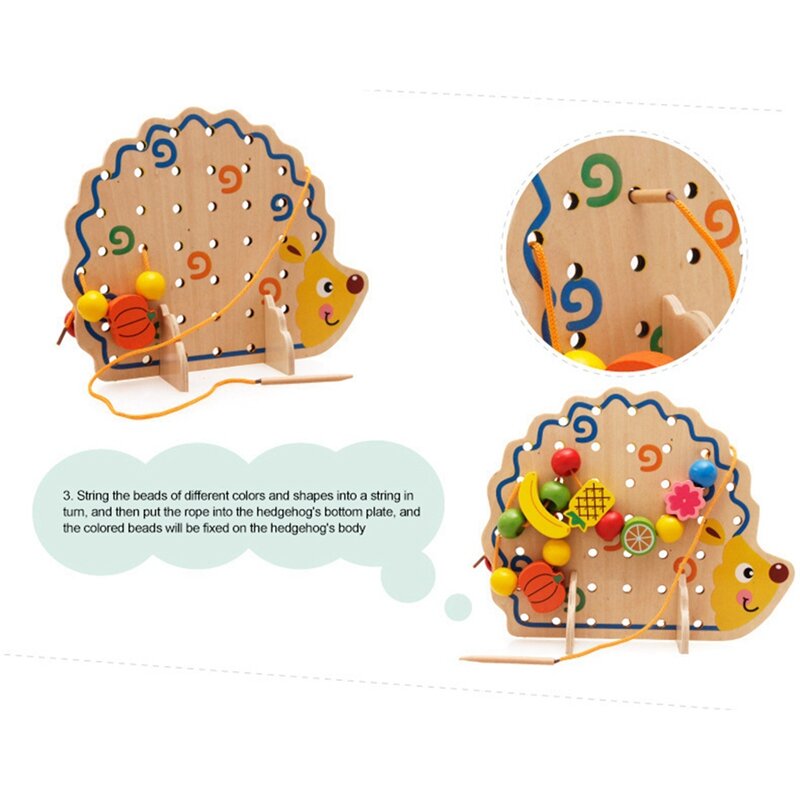 Mainan anak-anak belajar pendidikan dini Puzzle mainan kayu manik-manik buah landak latihan kemampuan langsung