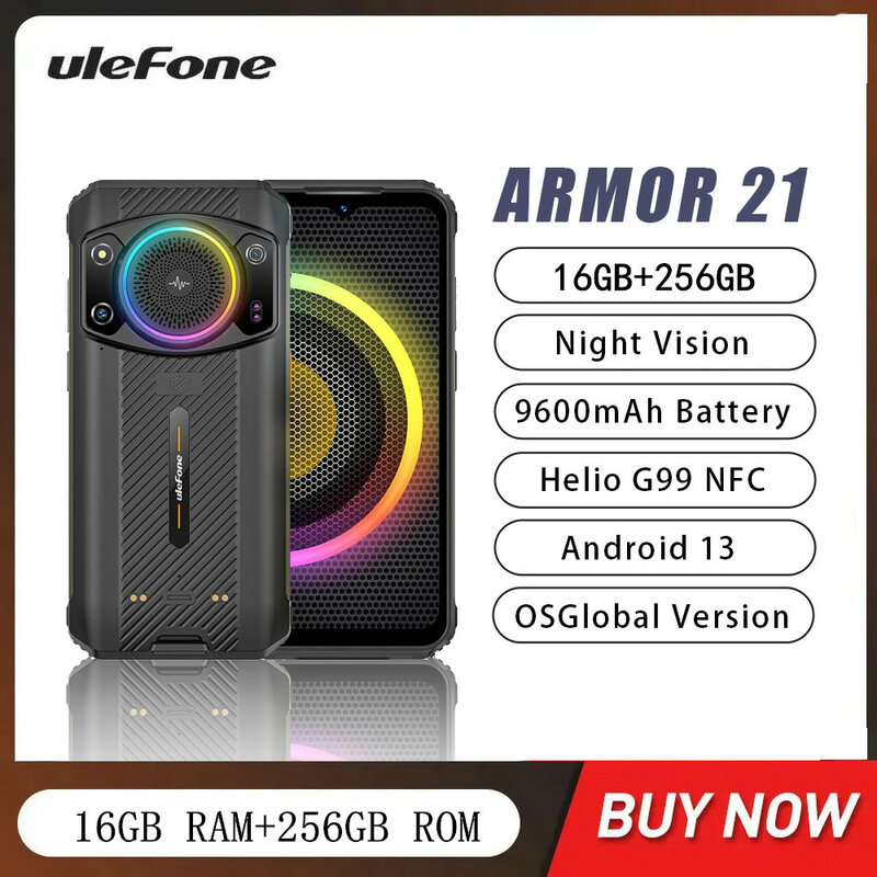 Ulefone-teléfono inteligente Armor 21, móvil resistente con Octa Core, 16GB + 256GB, 6,58 pulgadas, visión nocturna, cámara de 64MP, 9600mAh, Android 13, NFC