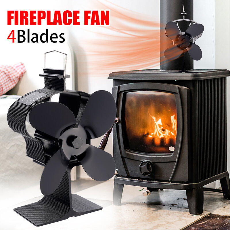 4 Blade Stove Fan Heat Powered Eco-fan Log Wood Burner Quiet Energy Saving Fireplace Fan Home Heater Efficient Heat Distribution