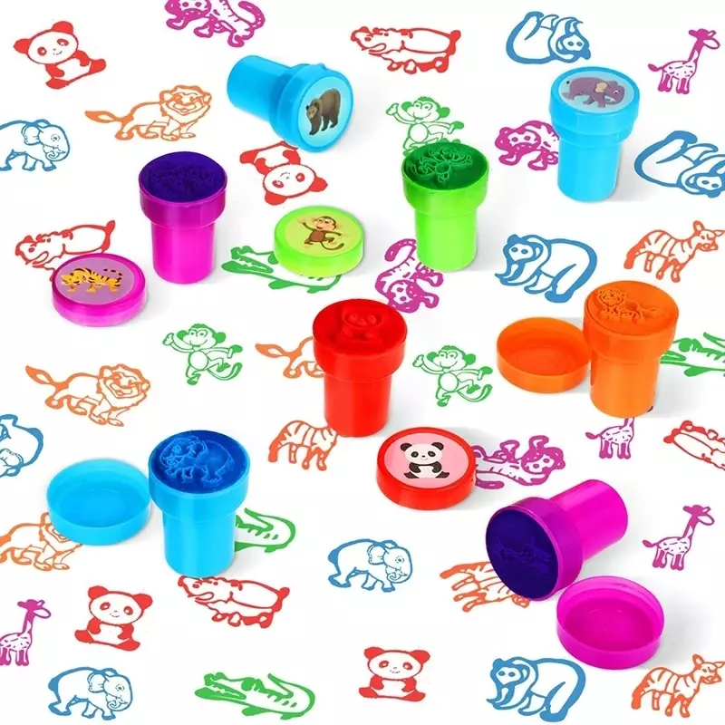 Tampons cognitifs éducatifs précoces Montessori pour enfants, sceau d'animaux mignons, récompenses Ao.com assorties, bricolage, 10 pièces