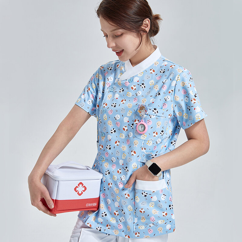 Униформа женская с принтом, топ для медсестры, скрабы для женщин, рабочая одежда, медицинский Рабочий комплект, топ и брюки, косметологический спа-костюм 802-YHXG