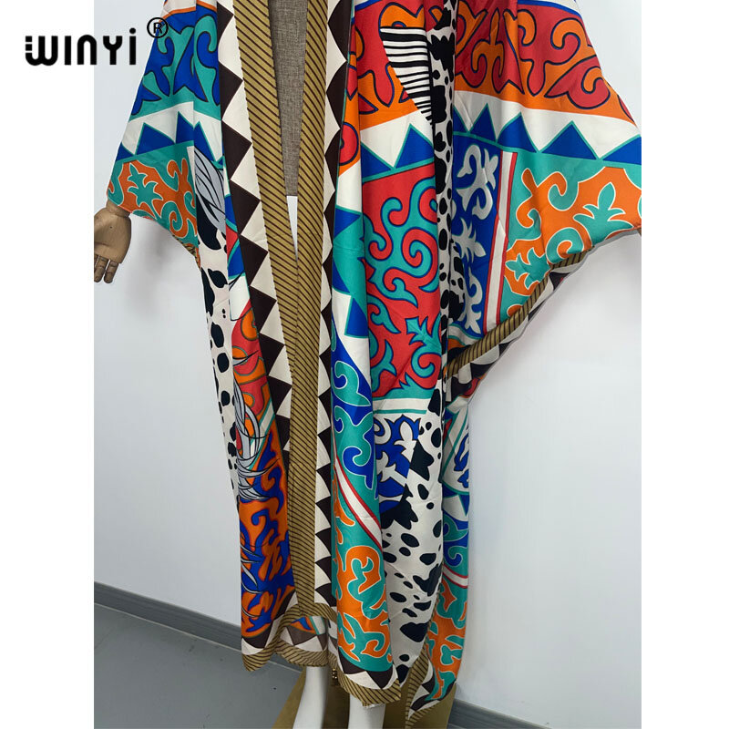 WINYI-Kimono à manches longues pour femme, kaftan boho, élégant, coloré, sexy, tenue de plage, vacances, été 2022