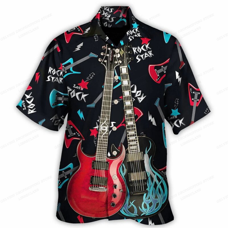 Гавайская музыкальная рубашка, мужские Модные Повседневные рубашки с коротким рукавом, Пляжная блузка, Мужская одежда, рубашки для кемпинга с отложным воротником