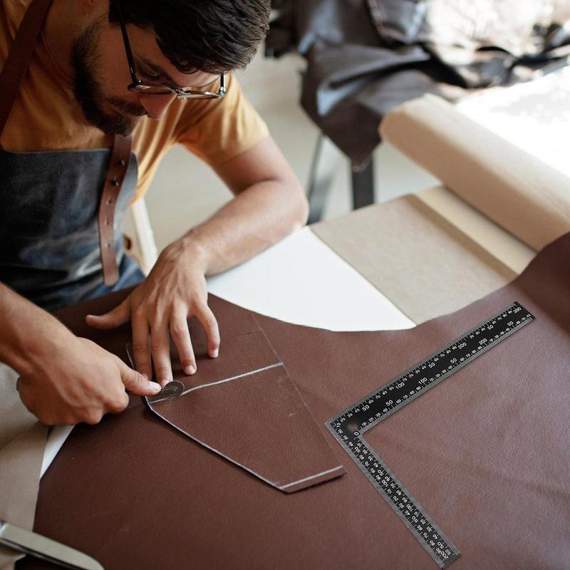 ไม้บรรทัดไม้ฉากขวาสำหรับช่างไม้กรอบจักรเย็บผ้าทำด้วยมือเครื่องมือวัดรูปแบบหนังสีดำ