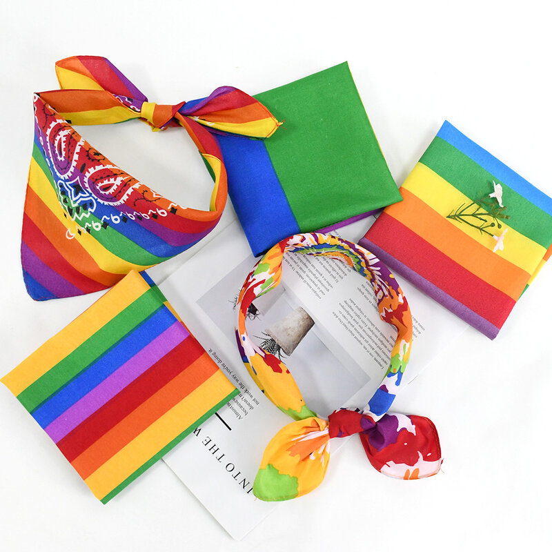 5 sztuk Unisex kwadratowy szalik tęczowa Bandana gej PrideLGBT chusteczka Hip-chustka krawat sport szalik na głowę jazda na świeżym powietrzu