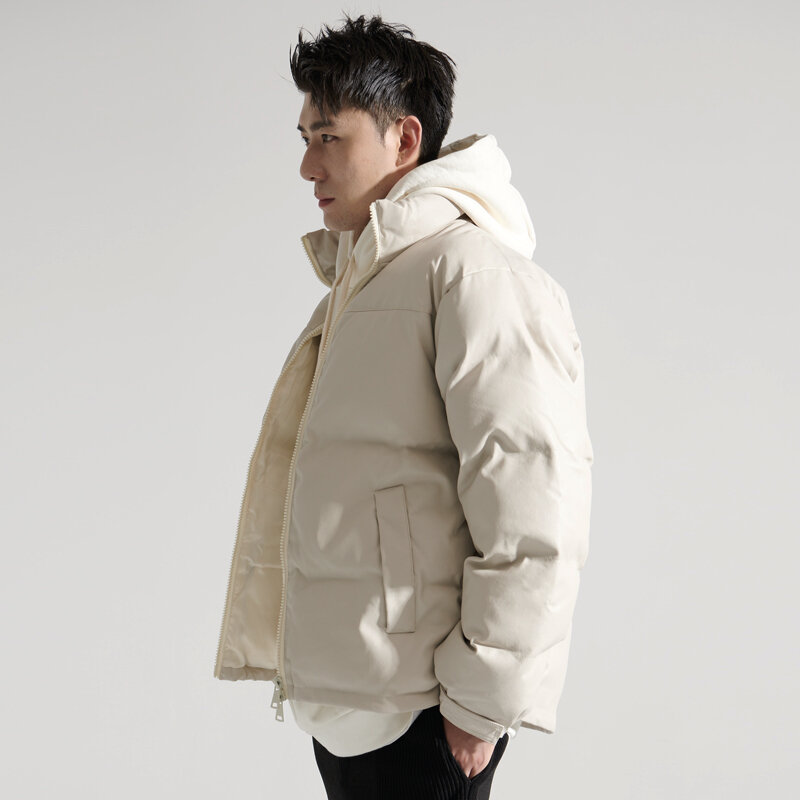 Mantel Berlapis Kapas Bawah Pria Kerah Berdiri Mantel Musim Dingin Menebal Mantel Pendek Gaya Korea Trendi Longgar