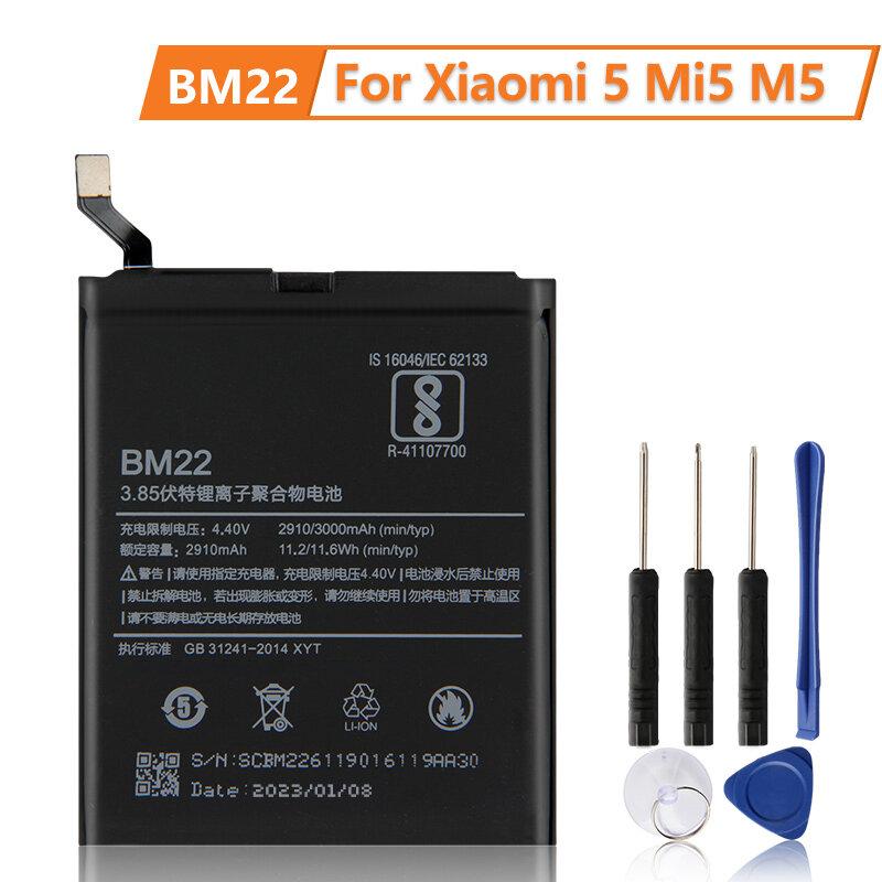 Bateria de substituição BM36 para Mi 5S, MI5S BM22, MI5 Mi 5 BM37, Mi 5S Plus BN20 para Mi 5C BN34 BN31, Vermelho mi 5A Note 5A
