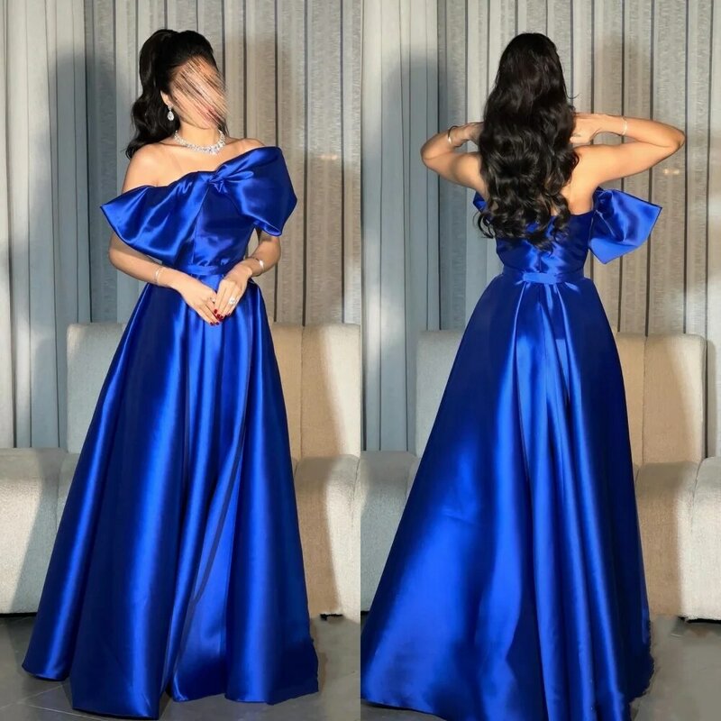 Satin Ruched Valentine's Day A-line Strapless Bespoke Occasion Gown Long Dresses