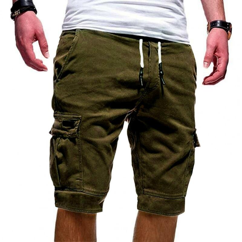 ฤดูร้อนผู้ชายกีฬากางเกงขาสั้นสบายๆสีกระเป๋าหลากหลายหลวมสายรัด Cargo กางเกงขาสั้น Pantalones Cortos