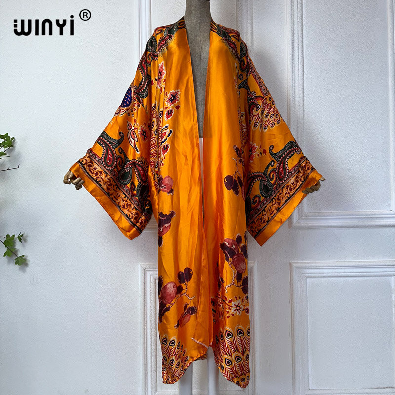 فستان كيمونو مطبوع من WINYI-أفريقيا ، فستان طويل جديد ، موصى به من المدونين ، سترات بالأزرار ، تغطية على الشاطئ ، عباية فاخرة ، دبي ، الصيف