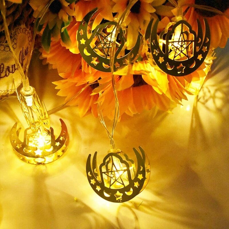 Cortina de luz Led con forma de luna y Estrella, cadena de luz Led de 3V, decoración de césped, fiesta familiar, vacaciones y jardín