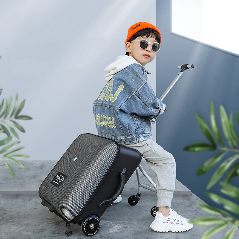 Carrinho criativo para crianças, novo design, bebê preguiçoso senta na bagagem de scooter, mala de viagem, mala de skate, mala de embarque