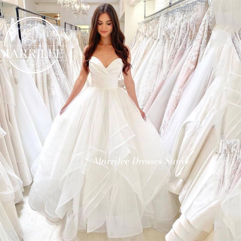 Marrilee Princess Sweetheart A Line Ruffles Tulle Wedding Dress Charming Pleat Korea Lace Up Back Floor Length Bridal Gowns 2024