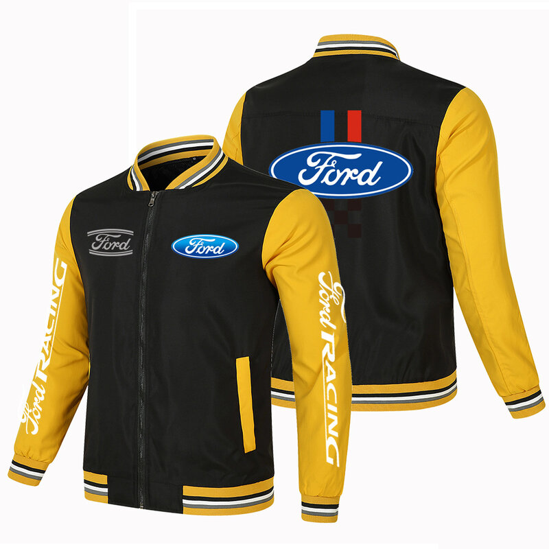 Wiosna i jesień Modny kardigan z zamkiem błyskawicznym Color Block Sport Ford Racing Car Logo Modna męska kurtka motocyklowa na co dzień