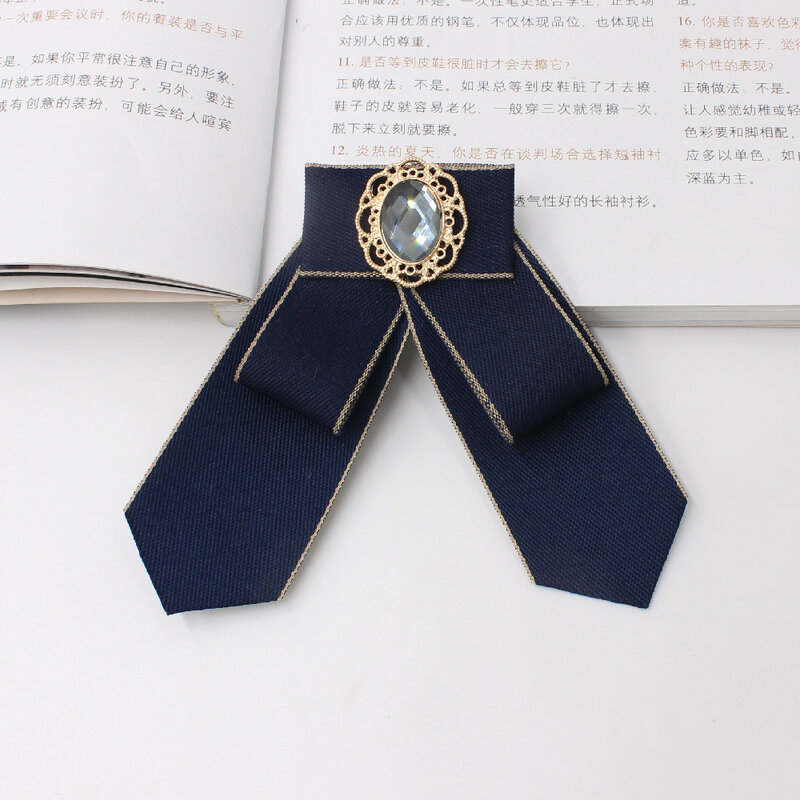Korean Women's Bow Tie Brooch College Style Bank Suit Shirt Accessories Gifts Handmade Fabric Ribbon Crystal Collar Flowers Pins