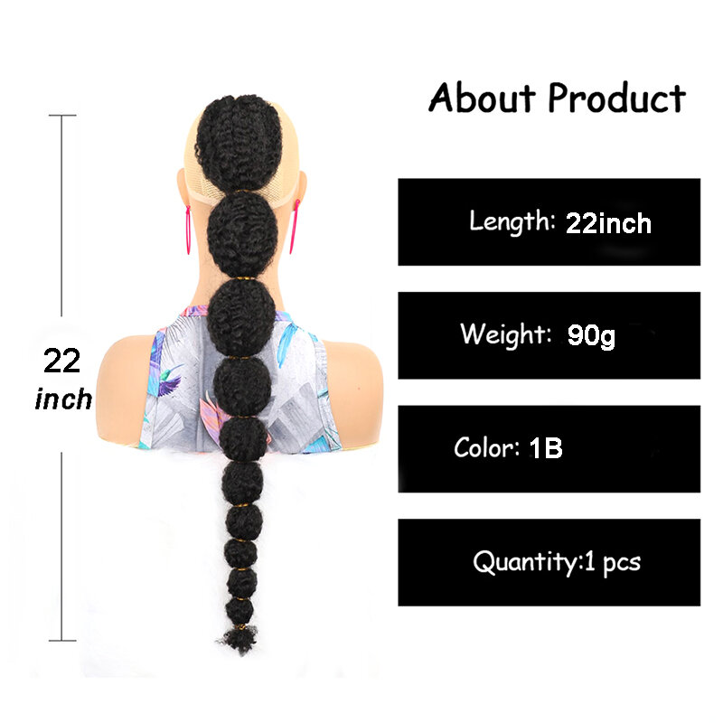 Afro Bubble Ponytail Kinky Straight Box Braided Clip-on Hairpiece Ponytail Synthetic Fake Hair for Women Ponytail Extensions