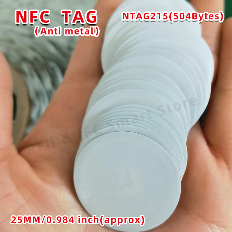 Etiqueta NFC Anti Metal NFC215 RFID 215, pegatinas NT/AG215, 504 Bytes, insignias, etiqueta Lable, 13,56 MHz, TagMo Forum Type2