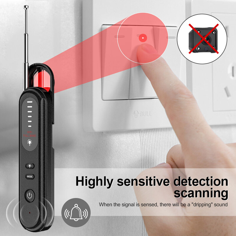 Detektor kamera tersembunyi, perangkat pelacak Anti mata-mata, sinyal elektronik sensitivitas 5 tingkat, pemindai sinyal nirkabel untuk rumah