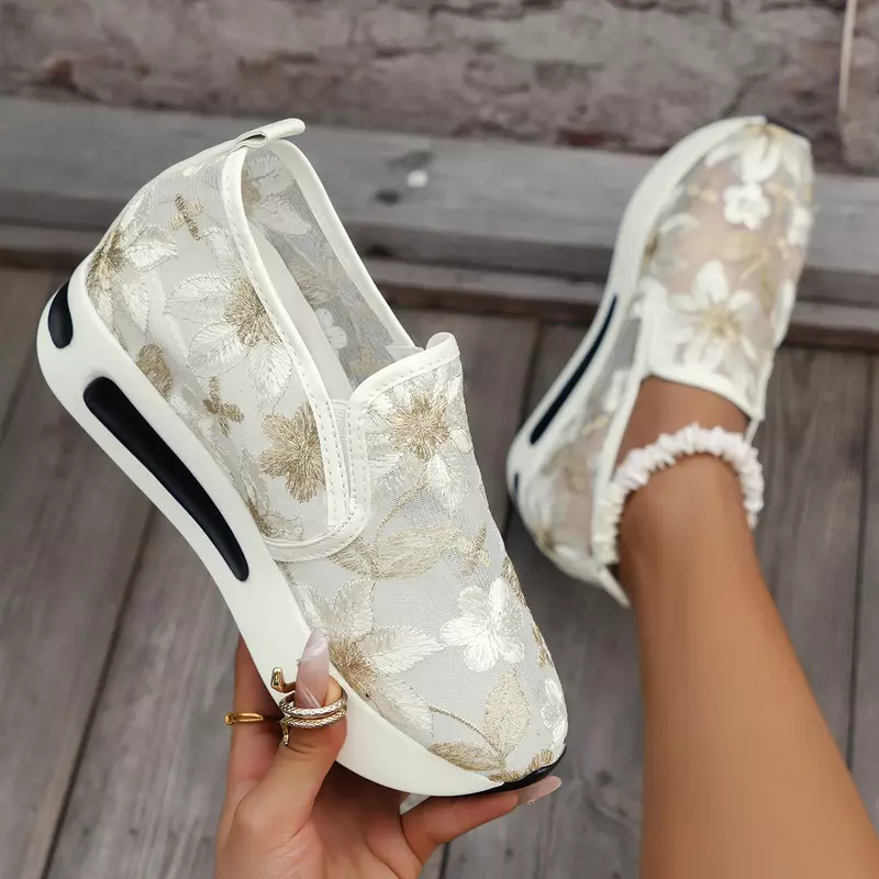 Кроссовки женские сетчатые на шнуровке, Повседневная дышащая спортивная обувь, на платформе, дизайнерские прогулочные кеды, лето