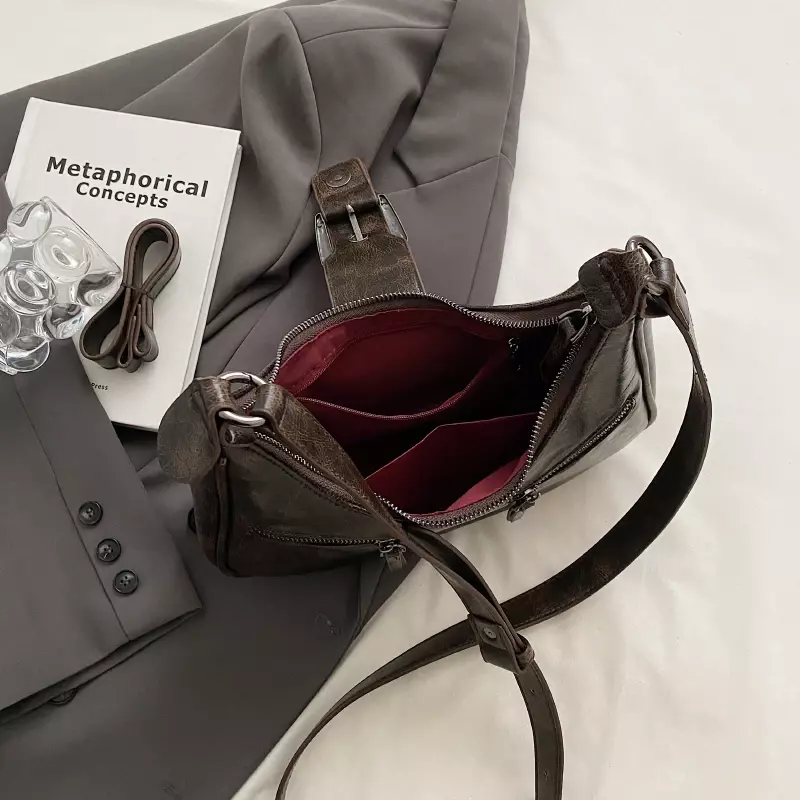 Linke Seite Retro Gürtel Design Pu Leder Umhängetaschen für Frauen y2k kleine Vintage weibliche Achsel Umhängetasche Handtaschen
