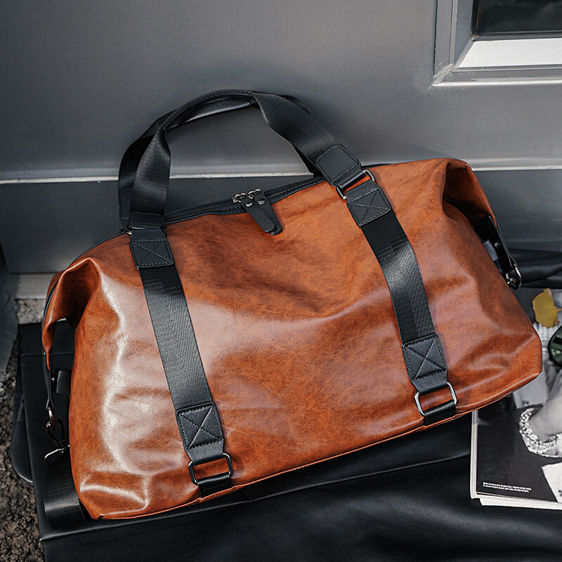 Bolso de viaje portátil Retro de alta capacidad para hombre, bolso de equipaje de cuero PU de lujo, bolso de gimnasio para hombre, bolso de hombro informal