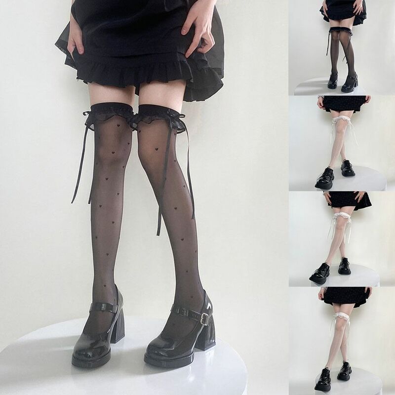ロリータ-日本のコスプレ衣装,女性の靴下,弓のストッキング,チューブソックス,通気性のあるリボン,膝の上,etcore,jk