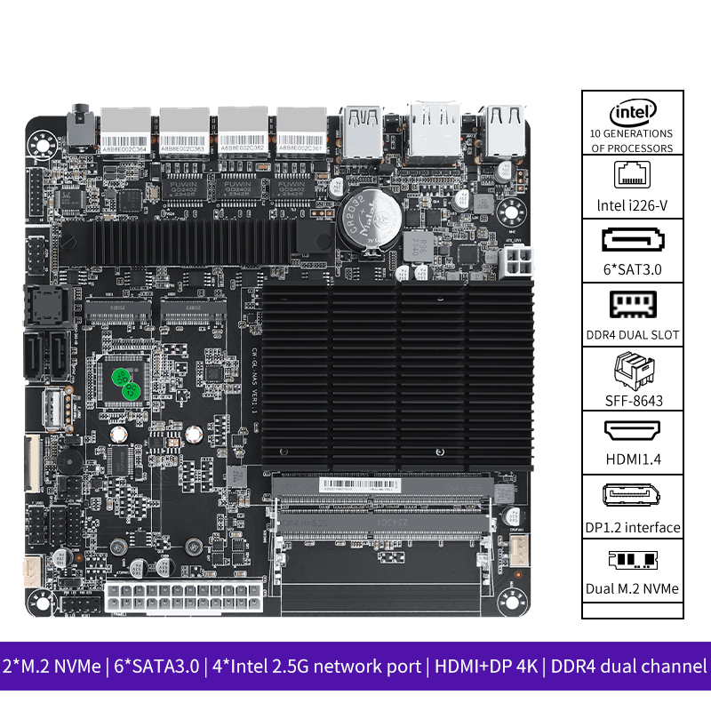 인텔 i226-V 2.5G Nics NAS 마더보드, J4125 4x, 2x M.2 NVMe Six SATA3.0 2 * DDR4 HDMI2.0 DP 미니 ITX 보드 타입 마더보드