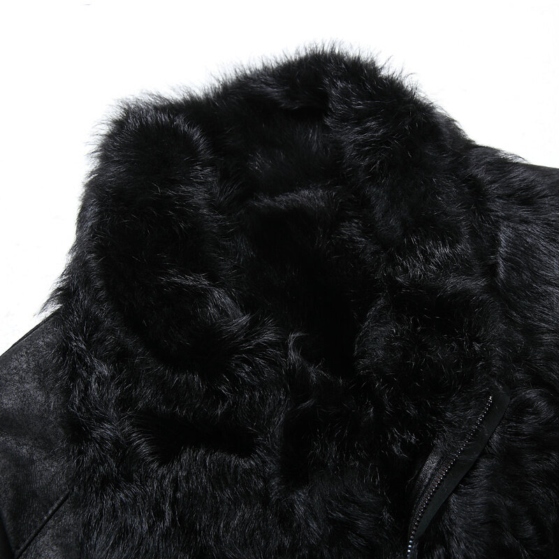 Jaket kulit asli panjang hitam kualitas tinggi mantel kulit domba musim dingin pria jaket dan mantel wol keriting Linner pria asli