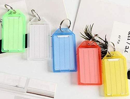 Chain Key Tags with Label Window, Key Rings, Key Labels, 5 Assorted Colors for Home, Office, Travel, Pets, Storage, & More!