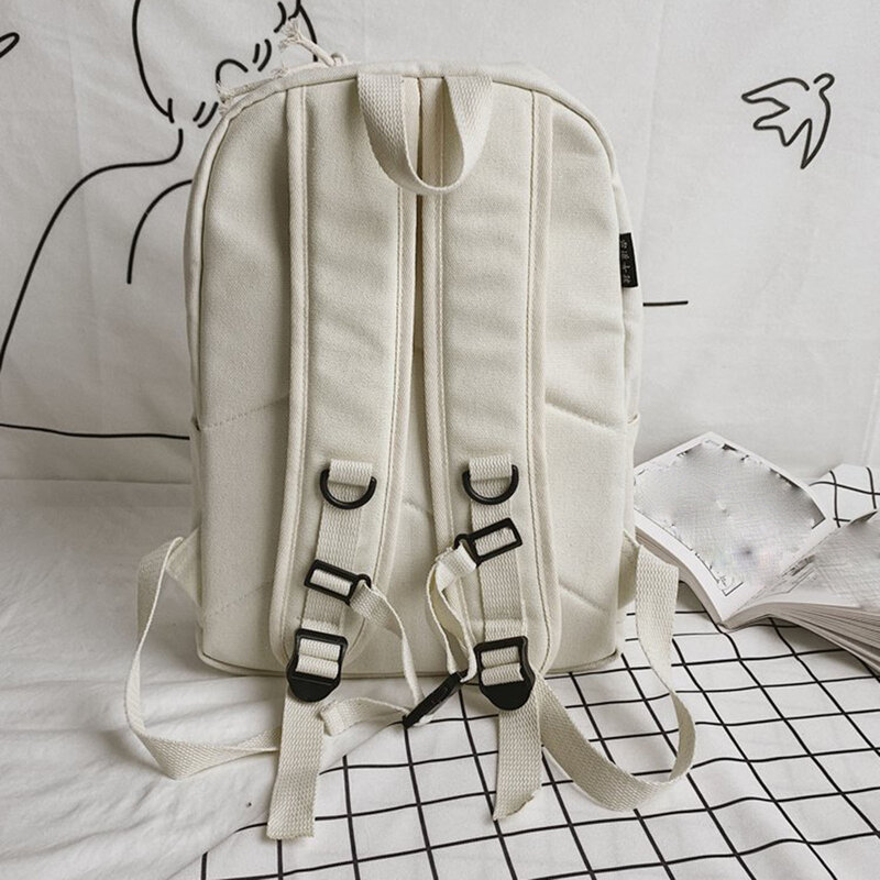 Bookbag escolar de cor sólida, Bolsa de ombro multi-bolso, Preto e branco, Trabalho esportivo escolar